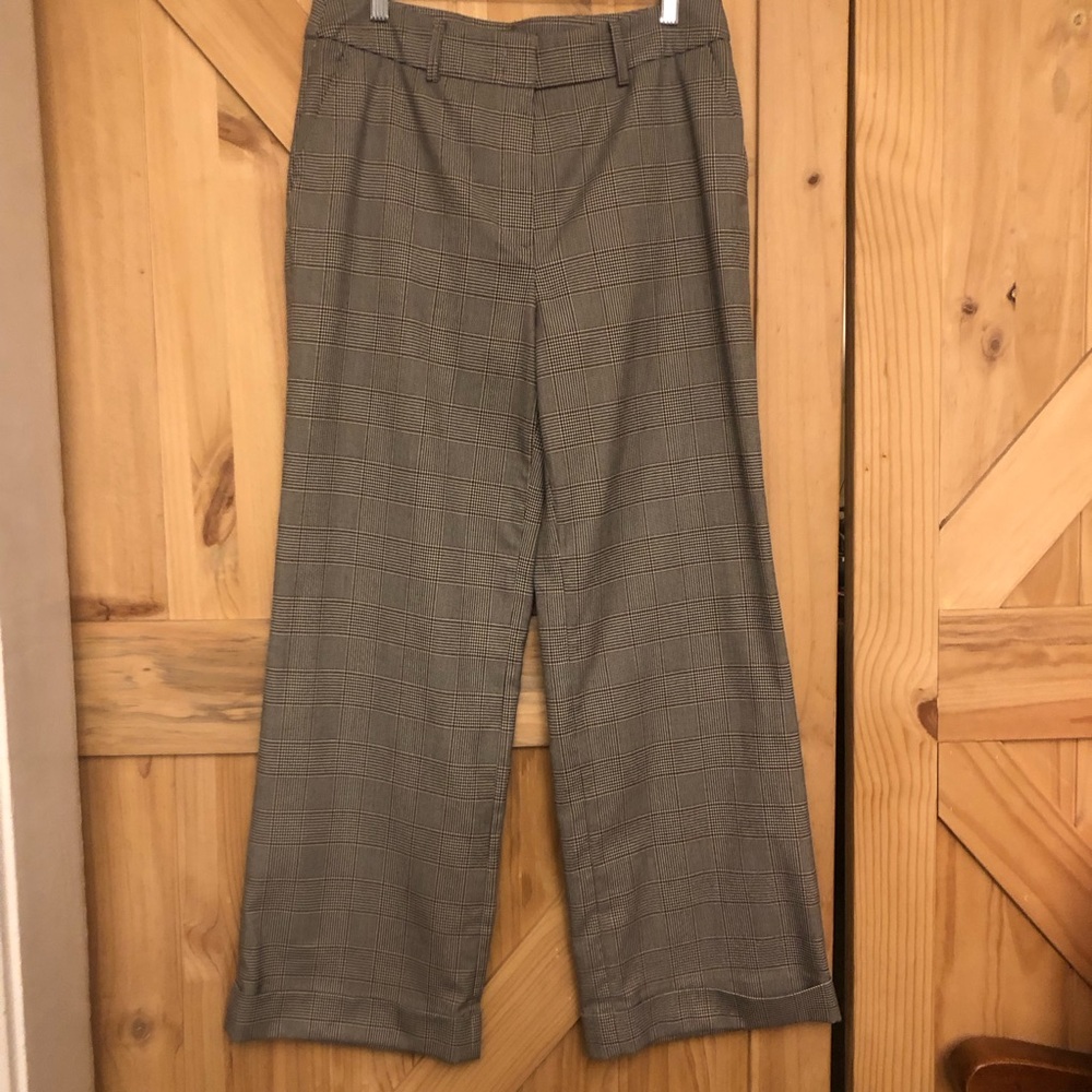 Womens Checkered Plaid Wide Leg Cuffed Pants Size 10